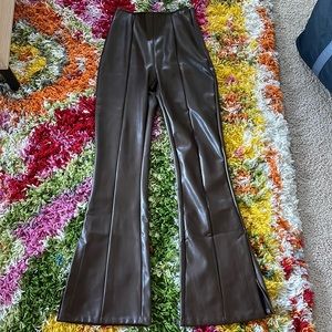Abercrombie vegan leather flare split leg pant NWT